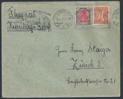 Flugpost 1922 Nürnberg Zürich Luftpost
