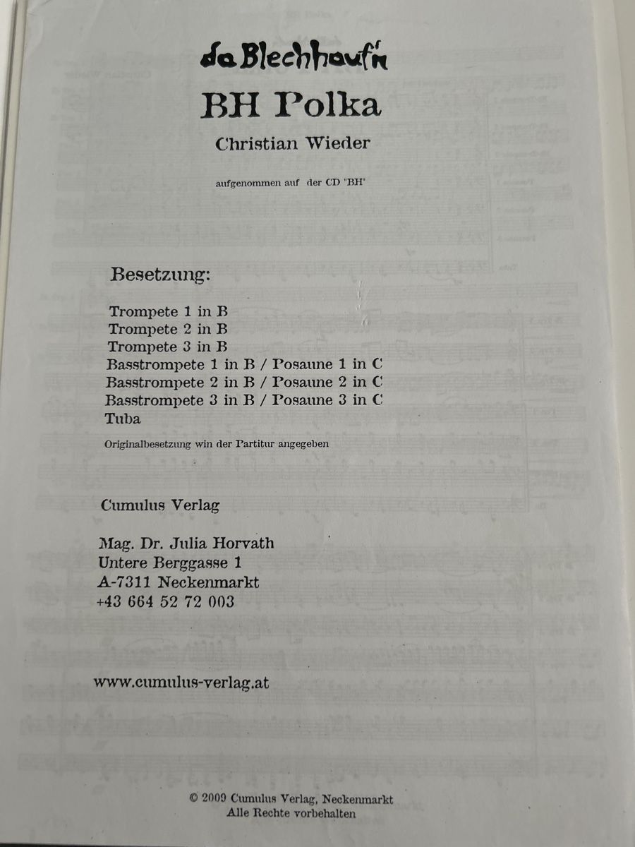 Teglie da forno: Ensemble Noten: BH-Polka von da Blechhaufn – Usato da Galgenen venduto da Red27