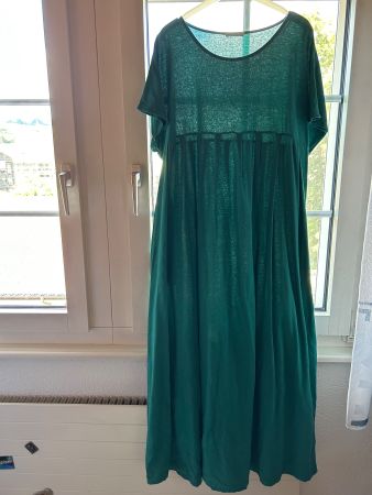 Bequemes Maxi-Kleid, Leinen/Baumwolle in schönem grün! 48