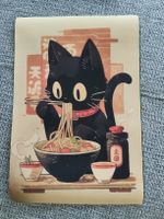 affiche sur toile chat noir nouilles japon 