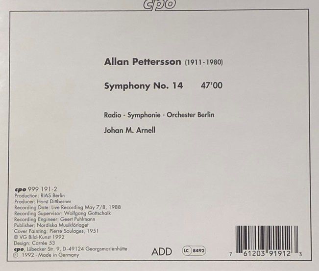 CD: Allan Pettersson - Symphonie Nr. 14 – Usato da Grüningen venduto da azulblanco 1