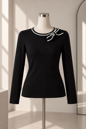 Damen Langarmshirt schwarz mit Schleife Grösse S neu