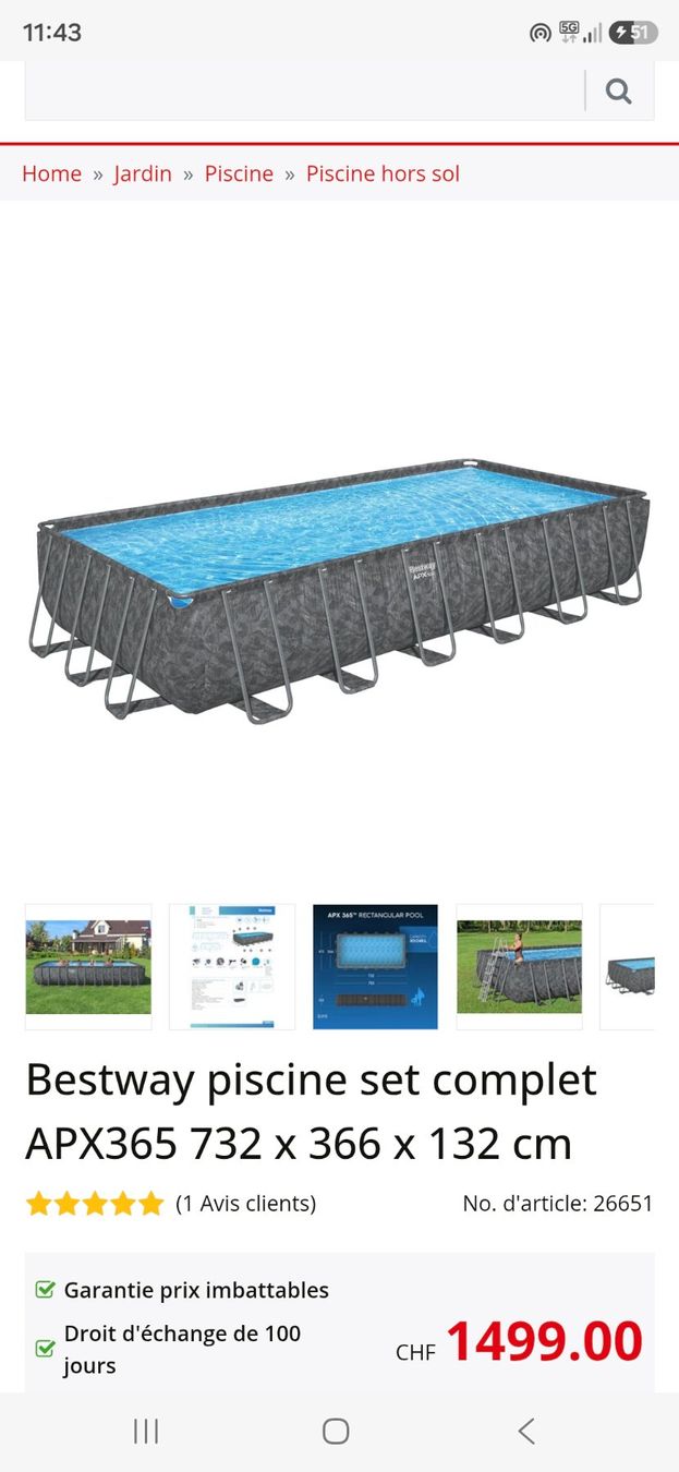 Bestway Piscine: Piscine bestway 7.32 x 3.66 x 1.32 – Nuovo e nell'imballaggio originale da Les Giettes venduto da Reglament 2