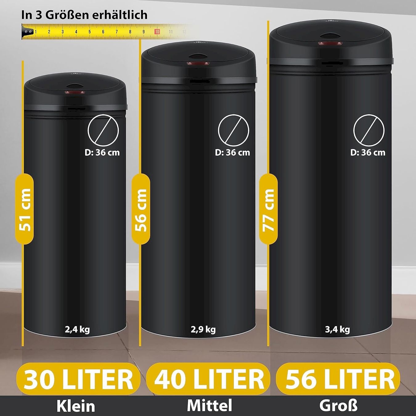 Hailo Cestini per rifiuti: Automatik Sensor Mülleimer 56L schwarz – Nuovo e nell'imballaggio originale da Bottighofen venduto da zaap 8