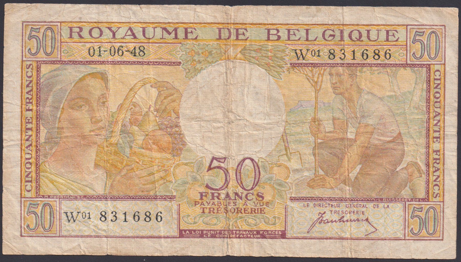 Banknoten: Belgien 50 Francs 1948 – Gebraucht aus Brugg AG von banknoten_muesli