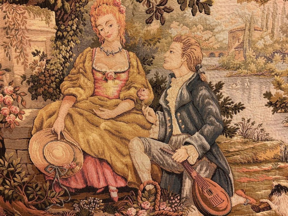 Tenture Gobelin 36x38 – Couple Italien Joueur De Flûte, Tapisserie Orientale RRA
