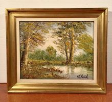 Charming Autumn Landscape Painting signed