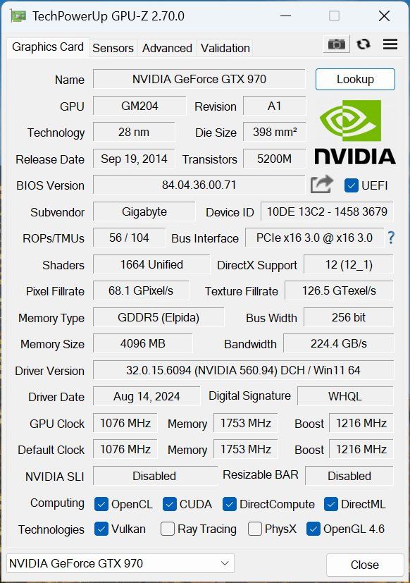 Gigabyte Grafikkarten: Gigabyte GeForce GTX 970 (4GB) – Gebraucht aus Uster von peterhuber82 4