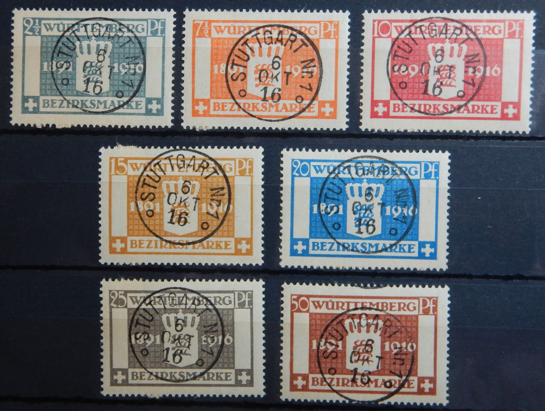 Tutti i francobolli: Württemberg Kat. 123-129 gest. 1916 – Usato da Zürich venduto da Muehlekauf