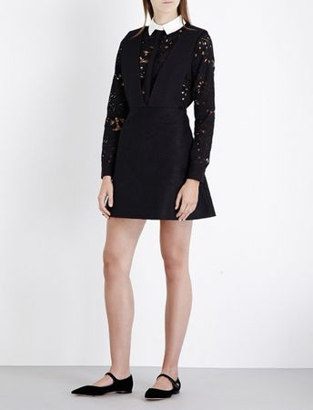 Self-Portrait Black Lace Dress with White Collar size S
