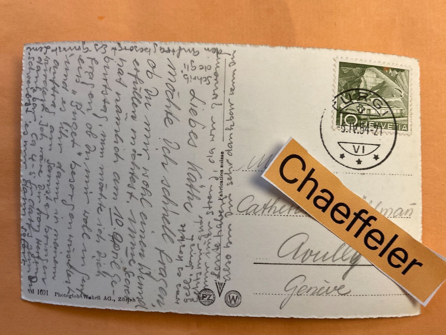 Cartoline postali: 1954 Zürich – Usato da Zürich venduto da Chaeffeler 1
