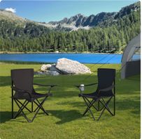 2er Set Campingstuhl Gil schwarz faltbar, mit Getränkehalter