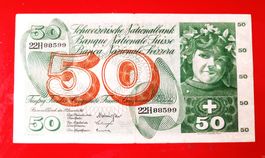 Alte sehr gesuchte SCHWEIZER-50 Fr- NOTE Die Apfelernte 1965