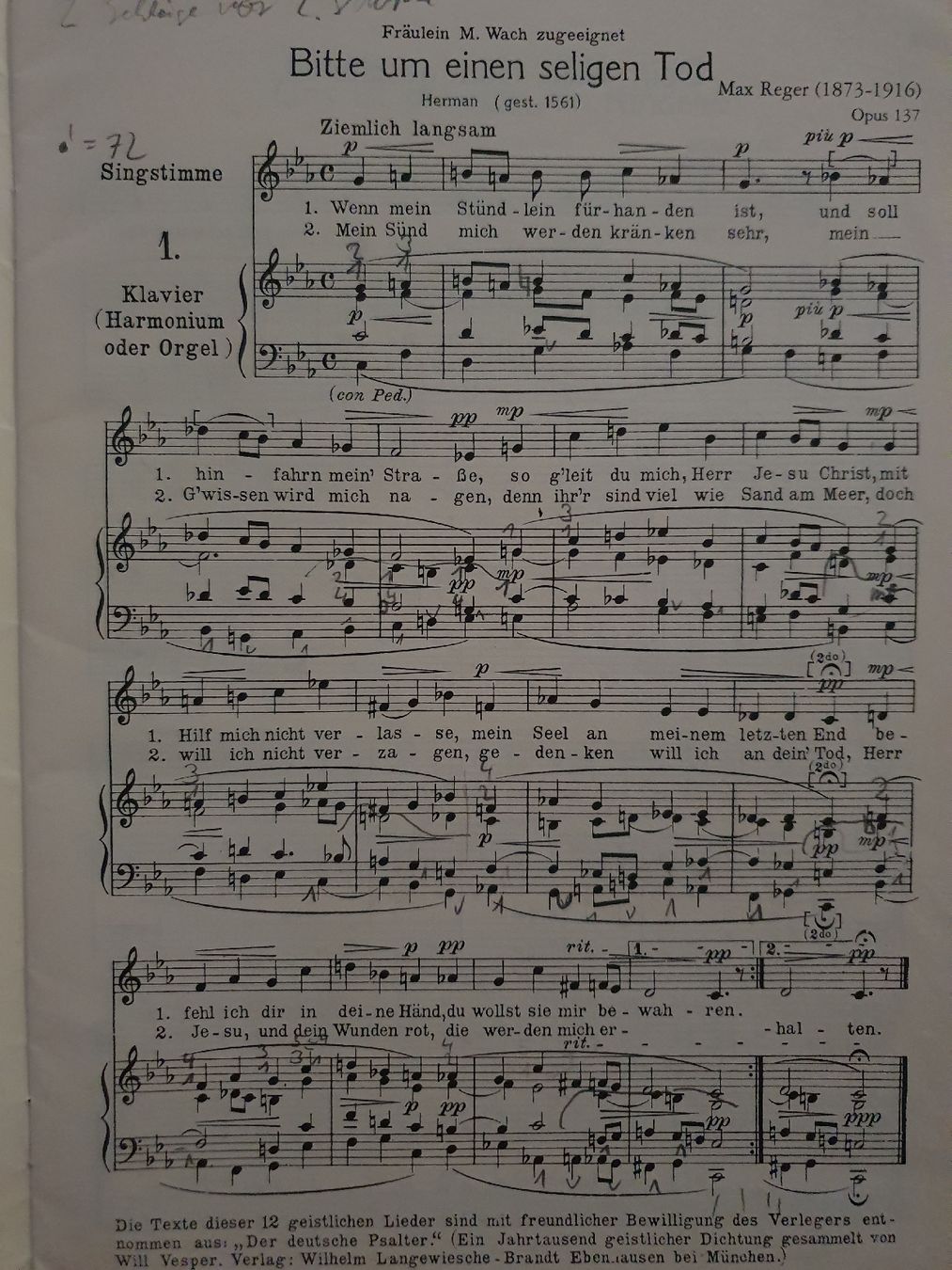 Livres: Reger: Geistliche Lieder, Opus 137 - Notenheft Klassik – D'occasion à Zürich par Philotimo 1