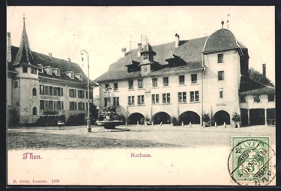 Cartoline postali: AK Thun, Rathaus mit Brunnen, 1904 – Usato da Berlin venduto da bartko-reher