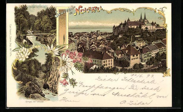 Cartoline postali: Litho Neuchâtel, Panorama, Gorges de l' – Usato da Berlin venduto da bartko-reher