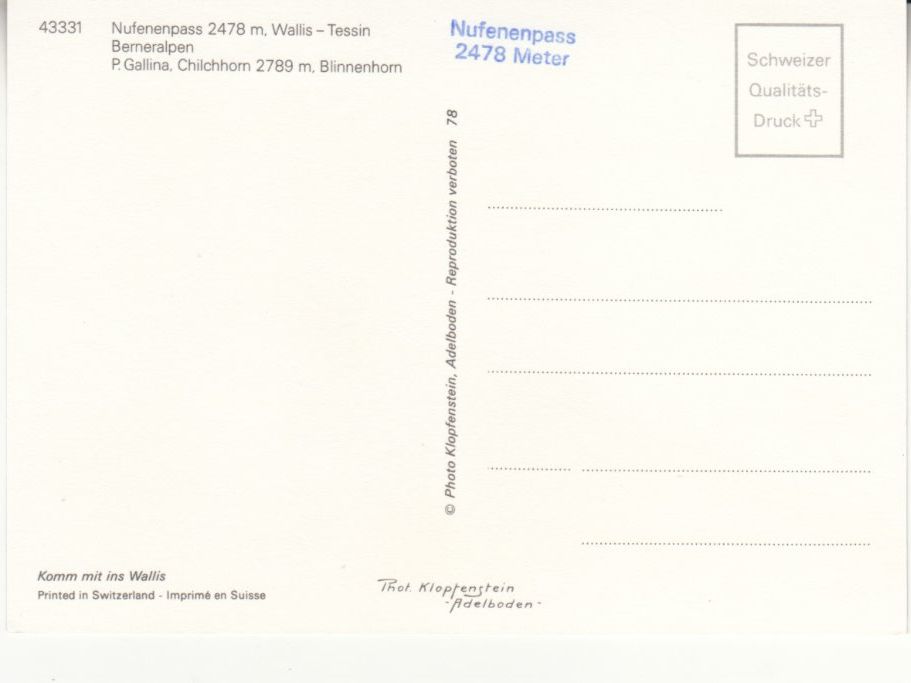 Cartes postales: Nufenenpass ca. 1980 – D'occasion à Bürglen TG par StampGraf 1