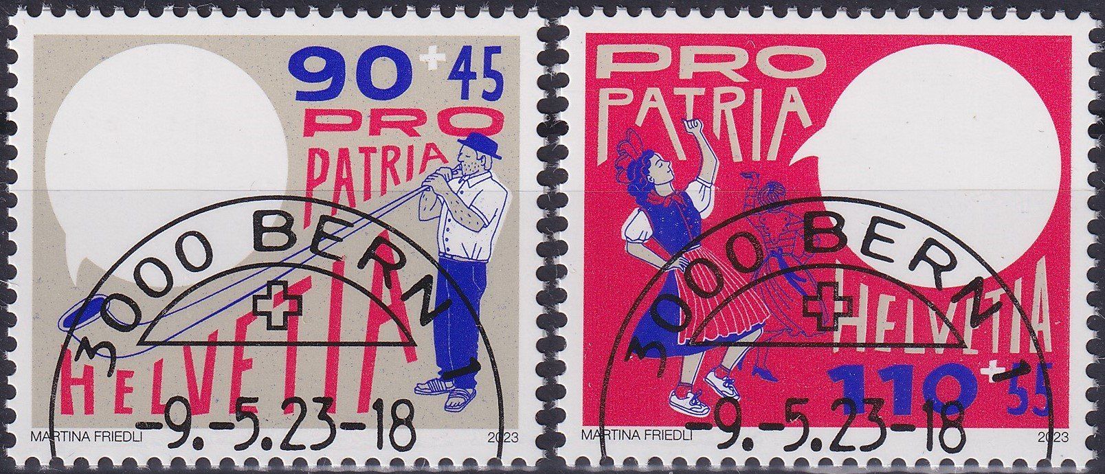 Tutti i francobolli: 2023, B347-B348 mit Ersttags-Halbmond-Stempel BERN – Usato da Sursee venduto da Luzernerraute