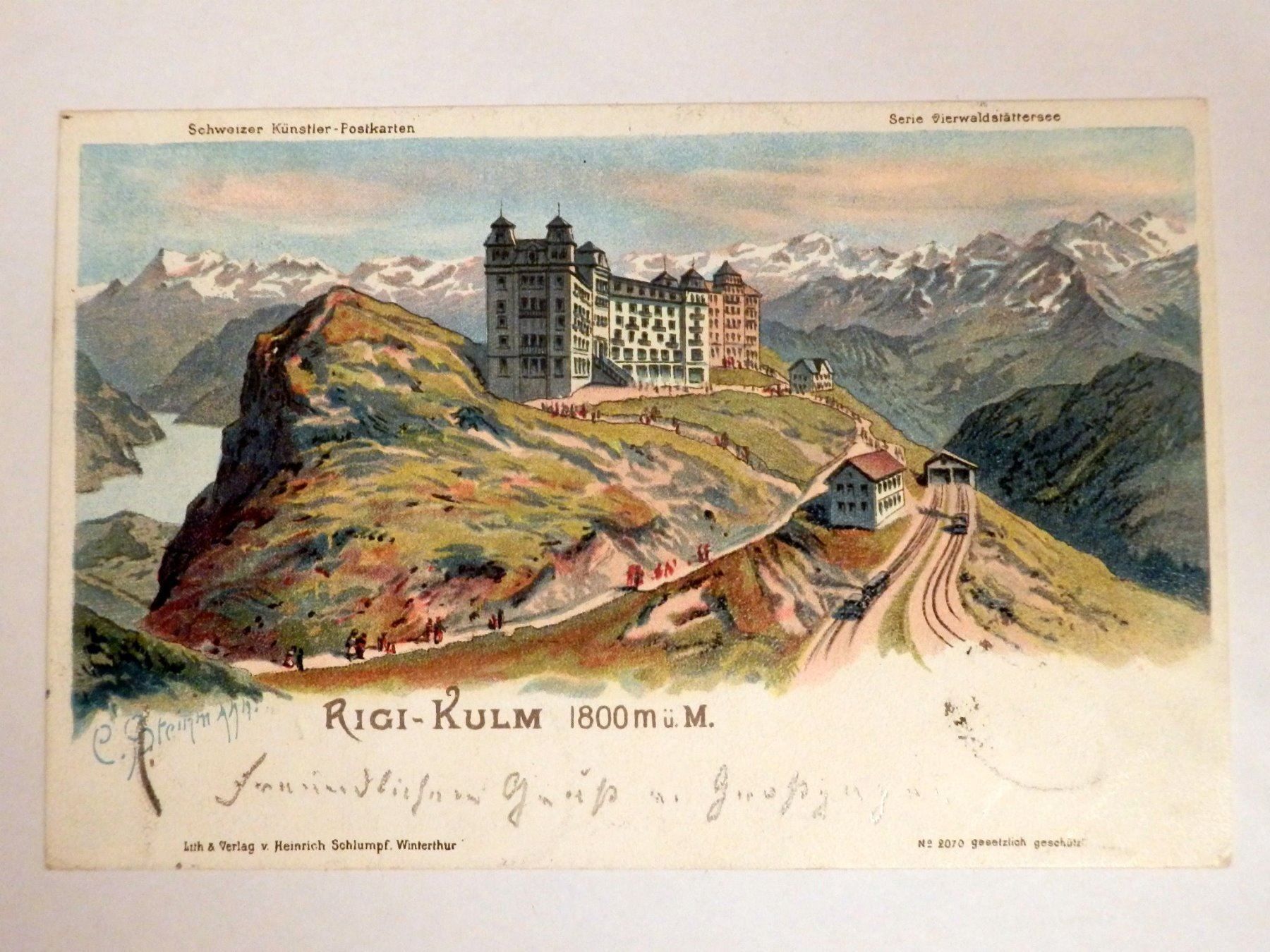 Ansichtskarten: Rigi - Kulm, Künstlerlitho – Gebraucht aus Ueberstorf von dinbau 2