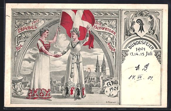 Cartoline postali: AK Basel, Bundesfeier 1501 - 1901, 1901 – Usato da Berlin venduto da bartko-reher