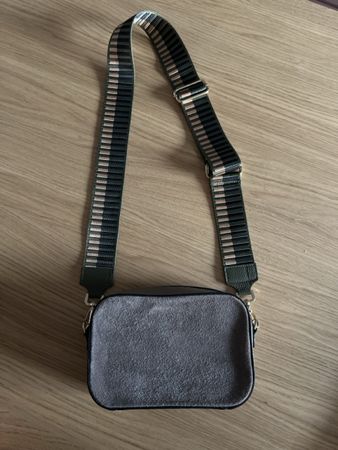 Leder Umhängetasche (grau/braun) Made in Italy