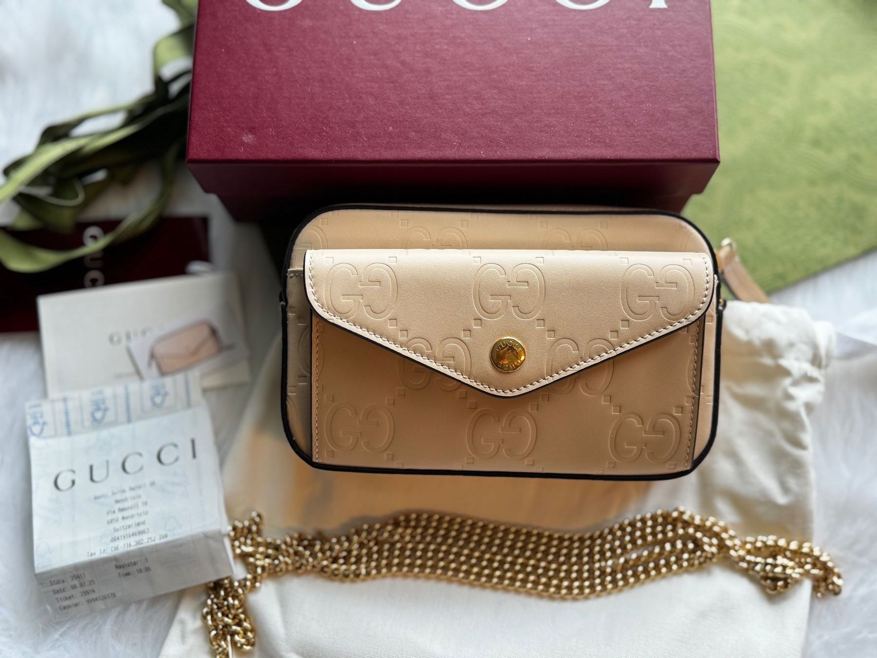 Gucci Borse da donna: Gucci GG Gilbert Monogram Tasche - Beige Leder Neu – Nuovo e nell'imballaggio originale da Grossdietwil venduto da RSW032