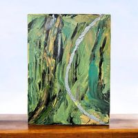 Abstraktes Kunstwerk, Grüntöne mit Silberakzent, Unikat