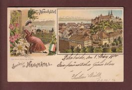 Souvenir de NEUCHÂTEL - 1900 Litho Künzli // pli //