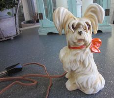 Vintage Goebel Keramik Rauchverzehrer Lampe, weisser Terrier