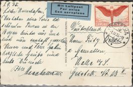 1935, AK von Sion mit Luftpost nach Halle DE,