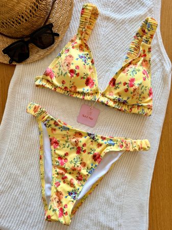 Last chance! Bikini Blumen Gelb - Gr. M - Gratis Versand