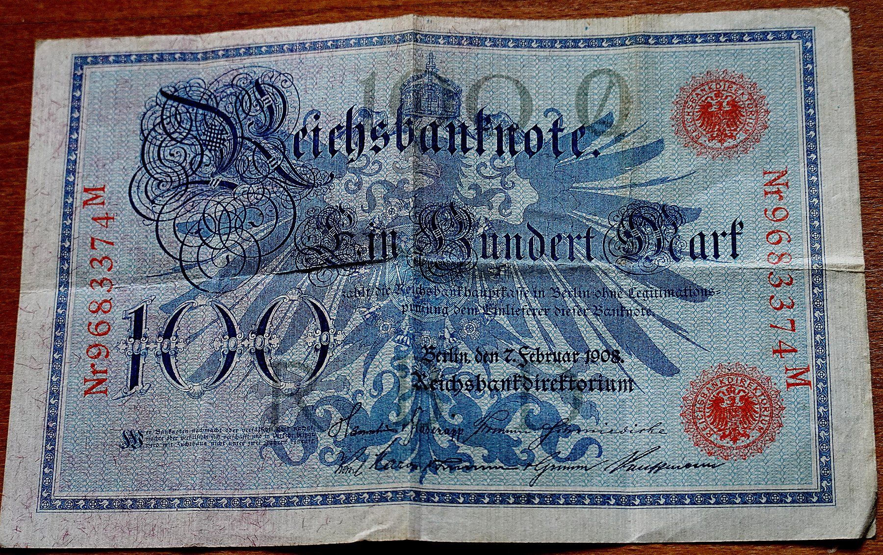 Banconote: Geldschein 100 Markschein 1908 – Usato da Baar venduto da 2cvbaar 1