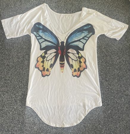 Damen T-Shirt Schmetterling Print Weiss Grösse M neu