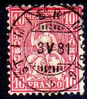 SITZENDE HELVETIA 1881 ST. IMIER MESSAG VOLLSTEMPEL - NE29