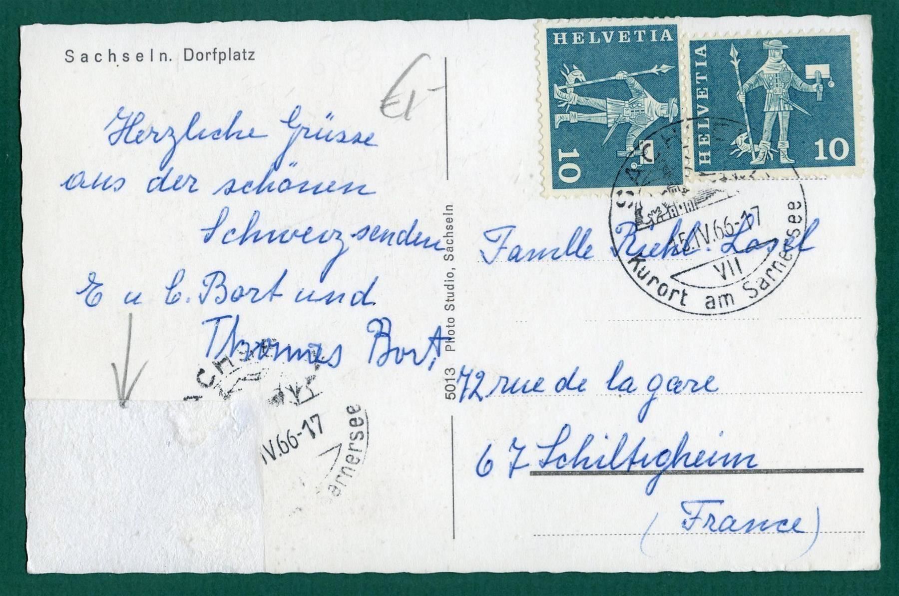 Ansichtskarten: Sachseln, Dorfplatz, 1966, gelaufen – Gebraucht aus Sargans von Hausi1951 1