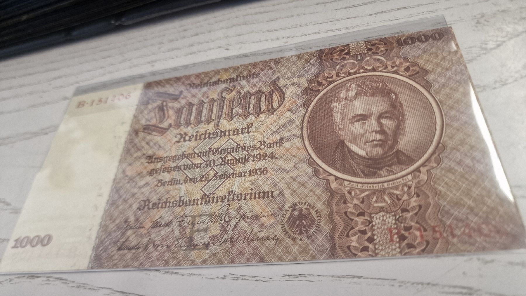 Banconote: 1000 Reichsmark 30.01.1936  Banknote  – Nuovo e nell'imballaggio originale da Herisau venduto da Antiques.AR