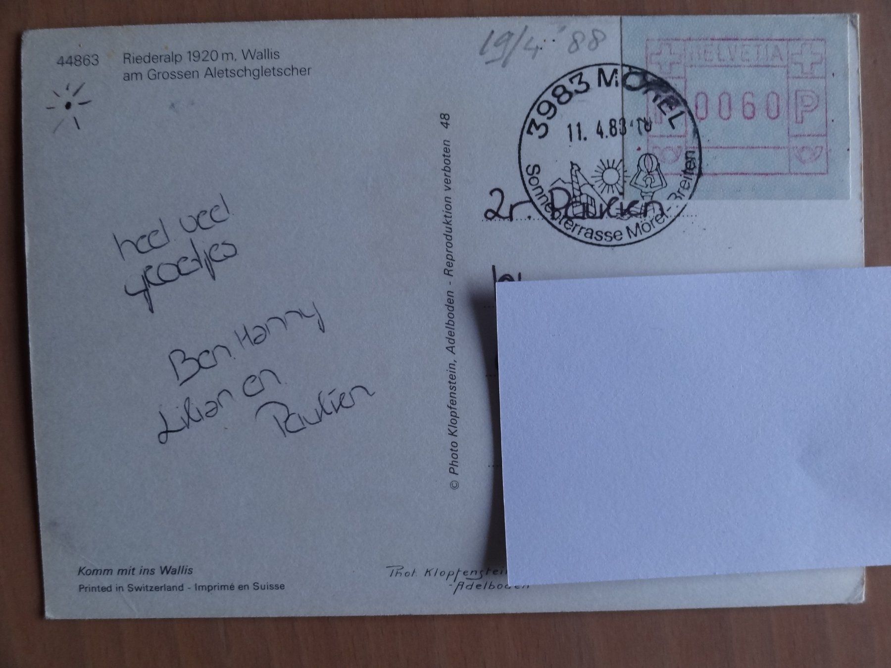 Cartoline postali: Riederalp - Wallis - Telegramm - 1983 – Usato da St Léonard venduto da Riglin 1