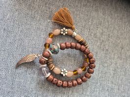 Armband Set Boho Stil mit Anhänger und Quaste neu