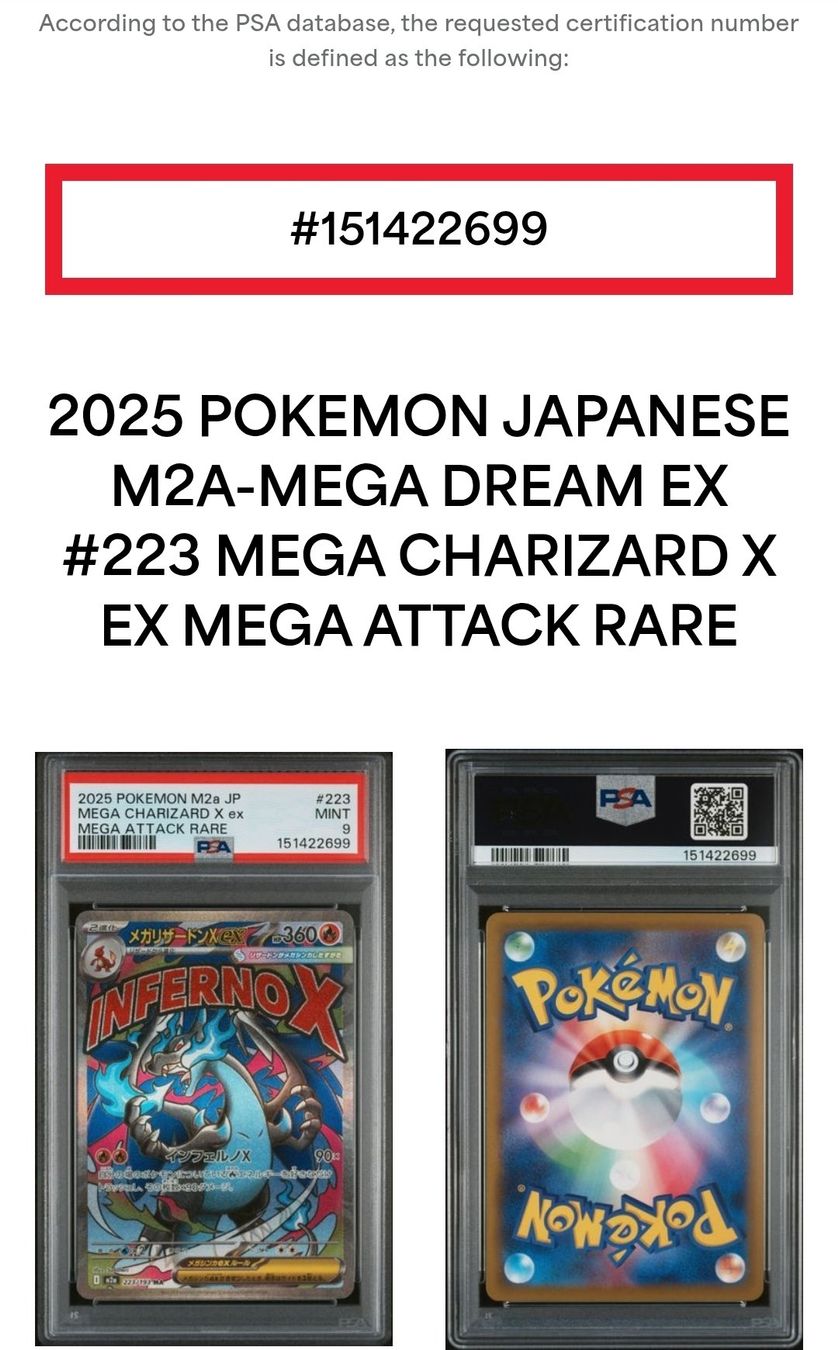 Pokémon Carte collezionabili: Pokemon Charizard 223/193 MA PSA 9 MINT Mega Dream JP m2a – Nuovo e nell'imballaggio originale da Cademario venduto da Poke_Dan 2