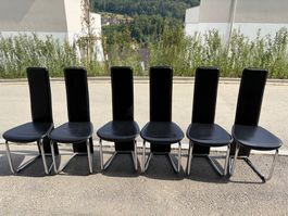 6 Esstisch-Stühle Echtleder schwarz
