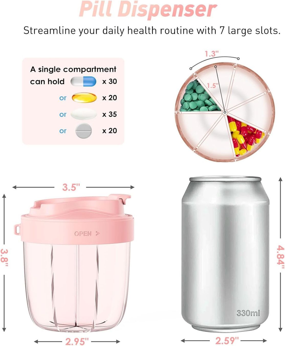 Contenitori & Simili: Tablettenbox 7 Tage rund mit grossen Fächern Rosa – Nuovo e nell'imballaggio originale da Suhr venduto da SchnapperCH 1