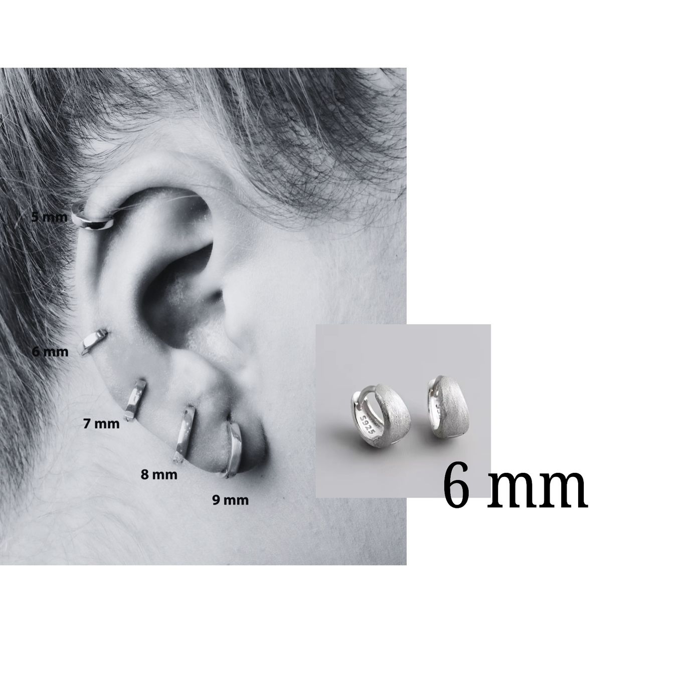 Boucles d'oreille: Silver Small Hoops( 6mm). 925 Silver. – Neuf (Voir description) à Dübendorf par S1973E 3