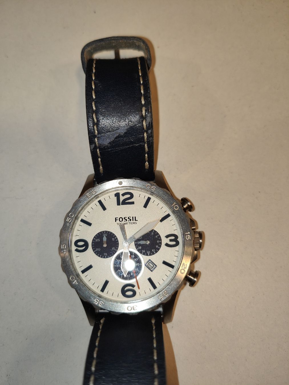 Fossil Nate Chronograph Herrenuhr (Modell JR1480) Blau/Weiss (Gebraucht ...