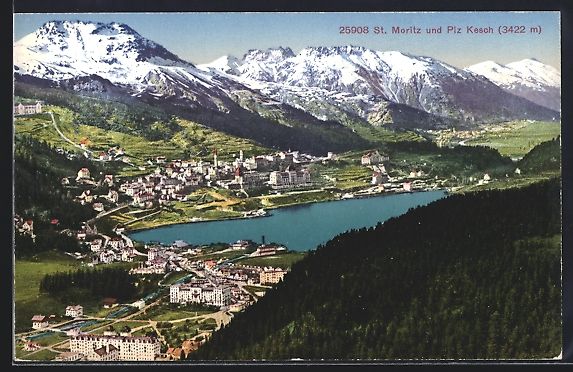 Cartoline postali: AK St. Moritz, Teilansicht und Piz Kesch – Usato da Berlin venduto da bartko-reher
