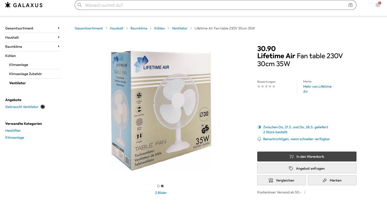 Ventilatoren: Lifetime Air Tisch Ventilator 30 cm – Neu und originalverpackt aus Oensingen von Liquidations-Shop 2