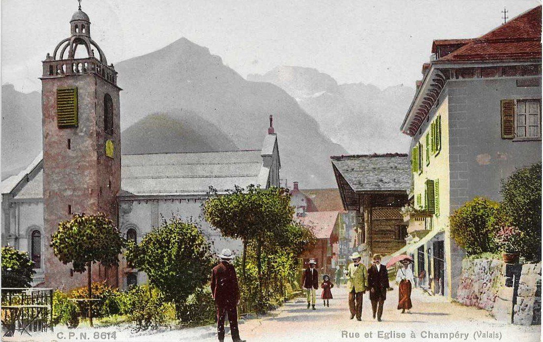 Cartoline postali: AK CHAMPERY 1909 PERSONEN EGLISE KIRCHE – Usato da Schlossrued venduto da Aronliam