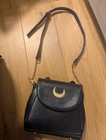 Schwarze Handtasche mit Mond Luna die Katze Sailormoon