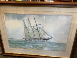 Original Warwick Jacobs Aquarell, Segelschiff im Sturm 57