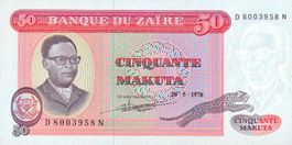Zaire 50 Makuta 1978 P-16c UNC