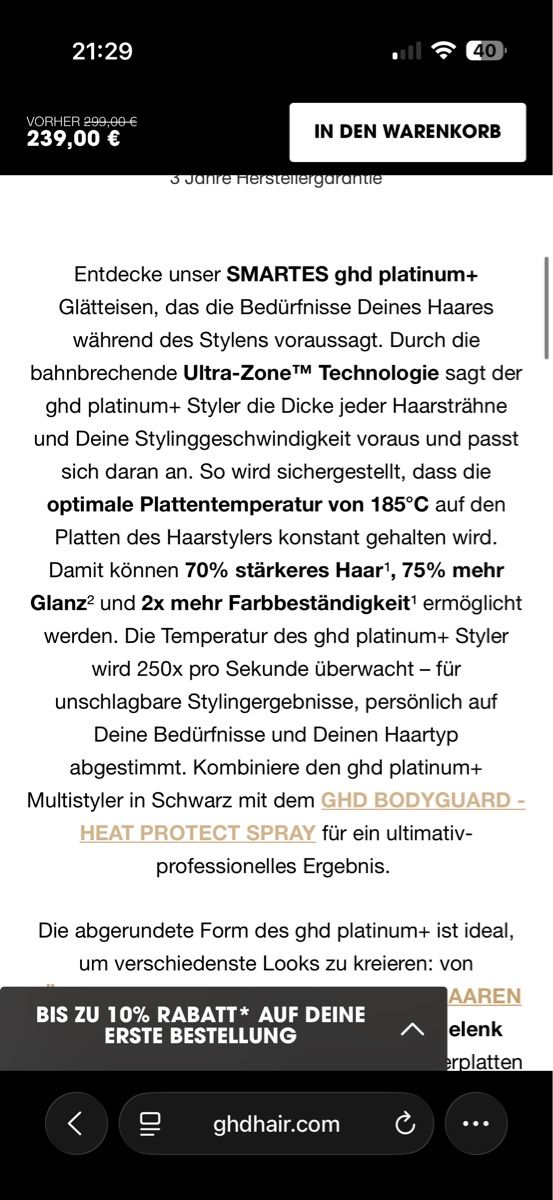 GHD Piastre & Arricciacapelli: GHD Platinium Plus Haarglätter – Usato da Basel venduto da Brunner.T 7
